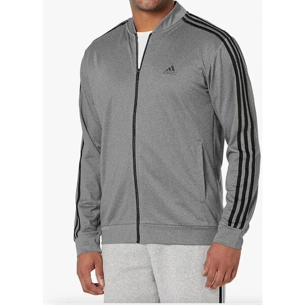 NWT - Adidas Mens Full Zip Track Jacket Gray Three Stripe Lightweight Sportswear